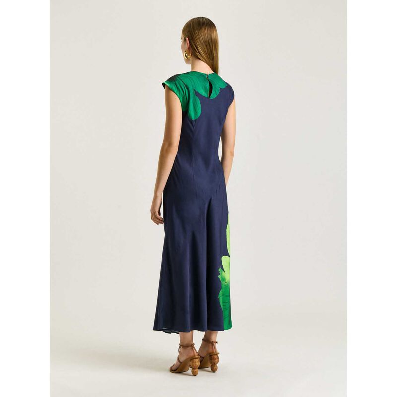 Veronika Maine Indigo Water Poppy Bias Midi Dress image number 1